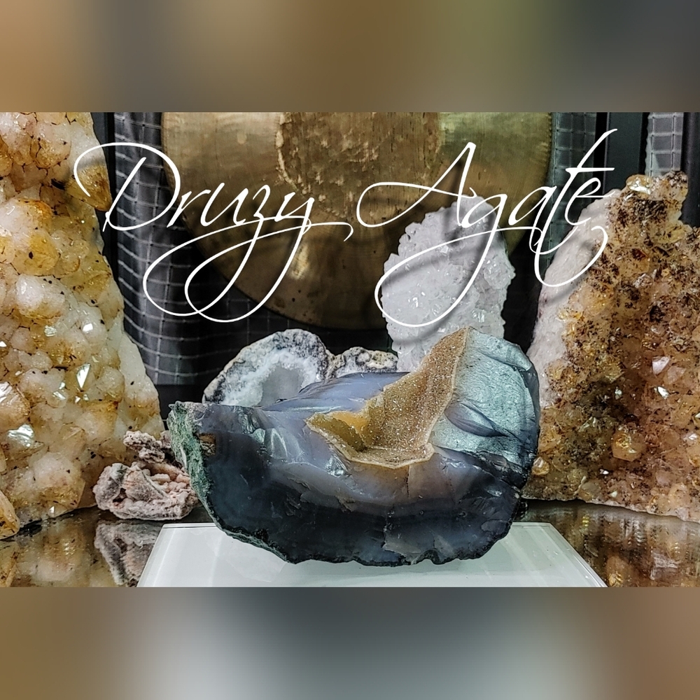 Rare Gold Druzy Amethyst & Agate Crystal Cluster
